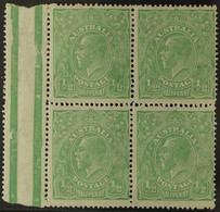 1918-20 VARIETY IN BLOCK OF 4. ½d Green "KGV Head", Block Of 4, Variety "Thin 1 In Fraction At Right", SG 48/48a, Very F - Andere & Zonder Classificatie