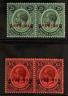 1922 SPECIMEN OVERPRINTS 25c Black On Emerald With "SPECIMEN" Overprint In Red Plus £5 Purple And Black On Red With "SPE - Brits-Honduras (...-1970)