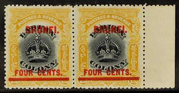 1906 4c On 12 C Black And Yellow, Line Through 'B' Variety In Horizontal Pair With Normal, SG 15 & 15a, Mint No Gum. For - Brunei (...-1984)