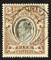 1907-08 5s Black And Brown, SG 46, Fine Cds Used. For More Images, Please Visit Http://www.sandafayre.com/itemdetails.as - Dominica (...-1978)