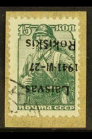 RAKISCHKI 1941 15k Green Overprinted In Black,Mi 3,  Variety "ovpt Inverted", Superb Used On Piece. Signed. For More Ima - Altri & Non Classificati