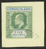 1902 5s Green And Blue, Wmk CA, Ed VII, SG 28, Very Fine Used On Piece. For More Images, Please Visit Http://www.sandafa - Leeward  Islands