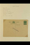 1938 "SPECIMEN" POSTAL STATIONERY POSTAL CARDS. KGVI ½d Green On Buff & 1d Red On Buff Postal Stationery Post Cards, Eac - Leeward  Islands