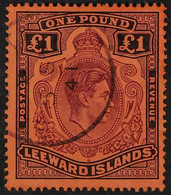 1938 £1 Brown Purple And Black On Red Key Plate, 1st Printing, SG 114, Superb Part 1941 Cds. For More Images, Please Vis - Leeward  Islands