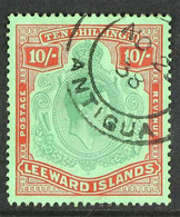 1938 10s Bluish Green And Deep Red On Green Key Plate, 1st Printing, SG 113, Neat Part 1938 Antigua Cds. For More Images - Leeward  Islands