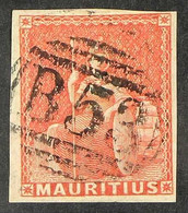 1858 (6d) Vermilion "Britannia", SG 28, Fine Used With 4 Clear To Large Margins And Neat Central "B 53" Barred Oval Canc - Mauritius (...-1967)