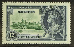 1935 12c Green And Indigo, Silver Jubilee, Variety "Diagonal Line By Turret", SG 246f, Very Fine Mint. For More Images,  - Mauritius (...-1967)