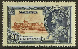 1935 20c Brown And Deep Blue, Silver Jubilee, Variety "Diagonal Line By Turret", SG 247f, Very Fine Mint. For More Image - Mauritius (...-1967)