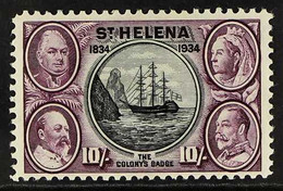 1934 10s Black & Purple "Centenary Of British Colonization" Top Value, SG 123, Fine Mint For More Images, Please Visit H - Sint-Helena