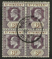 1904 6d Dull Purple And Brown, Wmk MCA, Ed VII, SG 89, Superb Used Block Of 4 With Central Cds Cancel. For More Images,  - St.Vincent (...-1979)