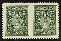 1945 Arms Of Pope Pius XII" 50c Green (as SG 101), HORIZONTAL PAIR IMPERF BETWEEN, Sassone 93g, Very Fine Never Hinged M - Andere & Zonder Classificatie