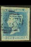 1841 2d Blue Imperf, Lettered "L I", Fine Used With BRIGHT BLUE "1844 Type" Barred Numeral Postmark, SG 14h, With Four V - Andere & Zonder Classificatie