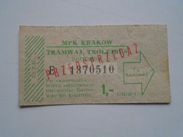 D176536    Older  Ticket  - Poland   KRAKÓW  Tram Trolleybus - Unclassified