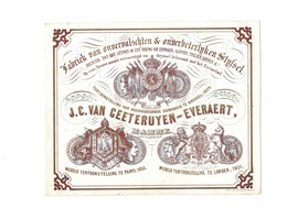 Fabriek Van Onvervalschten & Onverbeterlyken Styfsel J.C. Van Geeterruyen - Everaert HAMME  1856 Lith.Ratinckx  22,5x18 - Porcelaine