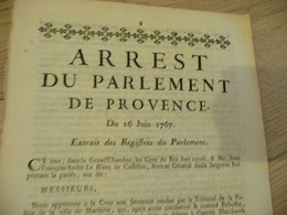 Arrest Du Parlement De Provence 16/06/1767 Marseille Commerce De La Morue Condamnations - Wetten & Decreten