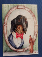 Illustrator Izmailova - Modern Postcard - Dachshund - Dachshound - Teckel - Dackel - Bassotto - Heritage - Hunde