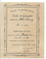 VAL D'OISE  ARGENTEUIL  Ecole Groupe Abbé Fleury  RECOMPENSE 1928 ( Imprimeur Boisgard ) - Diplômes & Bulletins Scolaires