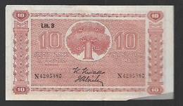 BILLET FINLANDE 10 MARK Litt.B N4295982 Date émission 1945 TYPE 1922 - Finnland