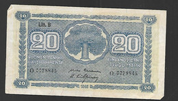 BILLET FINLANDE 20 MARK Litt.B O 0078845 Date émission 1948 TYPE 1945 - Finlande