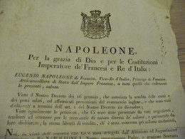 Napoleone Eugenio Napoléon 1807  Décret En Italien à Propos Ventes Viandes Carni Poissons .... - Gesetze & Erlasse