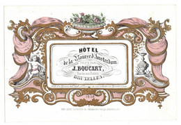 Carte Visite CALENDRIER 1859 Hôtel De La Bourse D'Amsterdam  J.Boucart Marché Aux Poulets Bruxelles Lith.Carbote  23x15 - Porcelaine