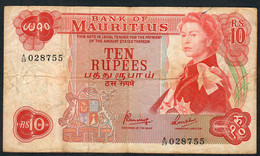 MAURITIUS P31c 10 RUPEES 1967 #A/29 Signature 4       F-VF  NO P.h. - Maurice