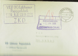 Fern-Brief Mit ZKD-Kastenstempel "VEB (K) Pappenfabrik 755 LÜBBEN" Vom 4.1.66 An VEB Energieversorgung 754 Calau - Covers & Documents