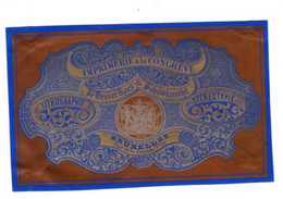 1845 Litho Handpers Visitekaart DRUKKER à La Congreve De Desiré Raes & Schildknecht Stereotypie Rue De Fourche Bruxelles - Porcelaine