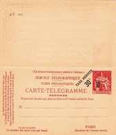 Carte Telegramme Chaplain 50c Rose Reponse Taxe Réduite 30c - Pneumatische Post