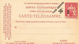 Carte Telegramme Chaplain 50c Rose Surcharge Taxe Réduite 30c Noire 6 Lignes 130*74 - Pneumatische Post
