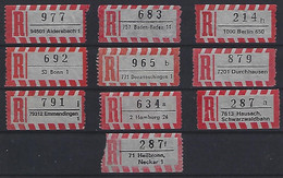 Germany (BRD) R-Labels X10 - Etiquettes 'Recommandé' & 'Valeur Déclarée'