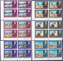 1968 SHARJAH KHOR FAKKAN Landscape & Oasis Castle Complete Set 6 Values Block Of 4 Corner Perf MNH - Khor Fakkan