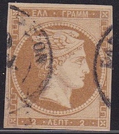 GREECE 1861 Large Hermes Head Paris Print 2 L Bistre Vl. 2 A - Used Stamps