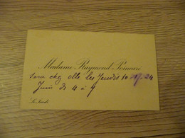 Carte De Visite Madame Raymond Poincaré Note Rendez Vous - Visiting Cards