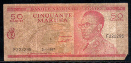 619-Congo Billet De 50 Makuta 1967 F222 - Democratic Republic Of The Congo & Zaire