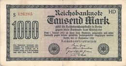 1000 Mark Reichsbanknote 1922 VF/F (III) - 1000 Mark