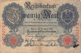 20 Mark Reichsbanknote 21.April 1914 VG/G (IV) - 20 Mark