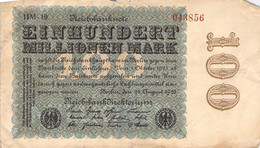 100 Mio Mark Reichsbanknote VF/F (III) - 100 Miljoen Mark