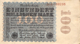 100 Mio Mark Reichsbanknote VF/F (III) - 100 Miljoen Mark