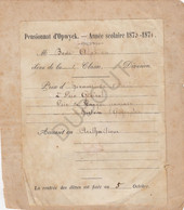 Pensionnat D'Opwyck - Opwijk - Année Scolaire 1873-1874 - Mr Bode Alphonse - Prix D'Honneur  (u663) - Manuscripts
