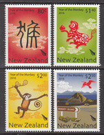 2016 New Zealand Year Of The Monkey Complete Set Of 4 MNH  @ BELOW Face Value - Neufs