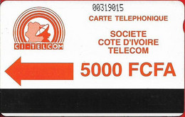 Ivory Coast - CI-Telcom - Autelca - Orange Logo CI-Telcom, With Notch, Dashed Ø, 1994, 5.000CFA, Used - Ivory Coast