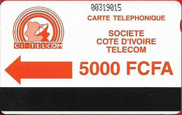 Ivory Coast - CI-Telcom - Autelca - Orange Logo CI-Telcom, With Notch, Dashed Ø, 1994, 5.000CFA, Used - Ivoorkust