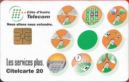 Ivory Coast - CI-Telcom - Chip - Telecom's Services, Chip Gem1B Not Symmetric Red, 20Units, Used - Ivory Coast