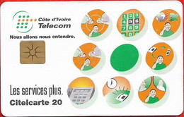 Ivory Coast - CI-Telcom - Chip - Telecom's Services, Chip Gem1B Not Symmetric White/Gold, 20Units, Used - Costa De Marfil