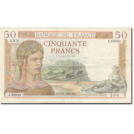 France, 50 Francs, Cérès, 1937, 1937-08-05, TTB, Fayette:18.1, KM:85a - 50 F 1934-1940 ''Cérès''