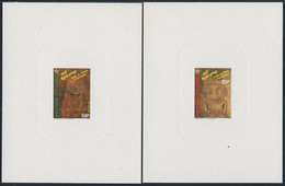 FRENCH POLYNESIA (1986) Tiki Rock Carvings. Set Of 2 Deluxe Sheets. Scott Nos 436-7, Yvert Nos 259-60. - Geschnittene, Druckproben Und Abarten