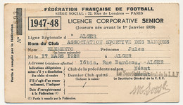 Fédération Française De Football - Licence Corporative Senior - 1947/48 - Ligue Régionale D'Alger - Historical Documents