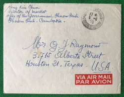 Cambodge Divers Dont Poste Aérienne Sur Enveloppe De Phnom-Penh Pour Houston, USA, 9.8.1955 - (B3531) - Cambodia