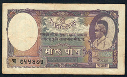 NEPAL P5 5 RUPEES 1951 Signature 3      AVF 2 P.h. - Népal